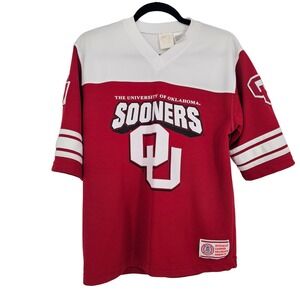 VTG 80s University of Oklahoma Sooners OU Red White V-Neck Jersey Youth L 14-16